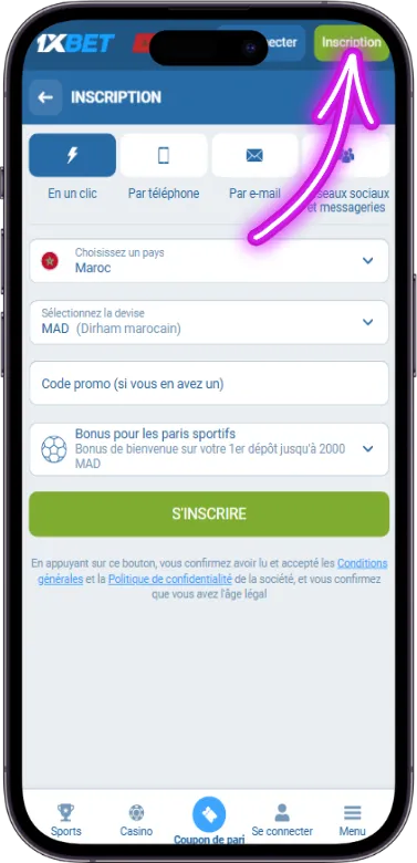 Bouton d’inscription